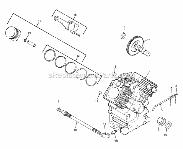 Crankcase Diagram and Parts List for 2084 836000-864500 Cub Cadet Lawn Tractor